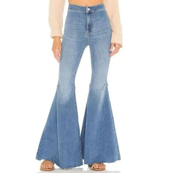 Free People Float On Super Flare Jeans Love Letters Medium Wash Wide Leg Size 27 - Picture 3 of 5